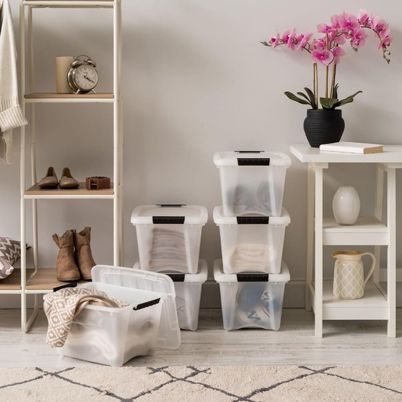 6 Pack 19qt Plastic Pearl Storage Bin with Lid and Secure Latching Buckl… - Picture 4 of 12